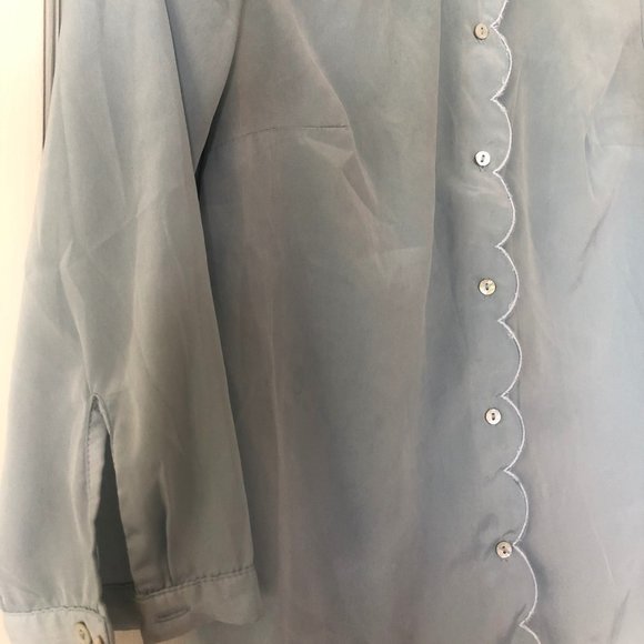 H&M Silk Baby Blue Scalloped Button Down - Picture 4 of 4